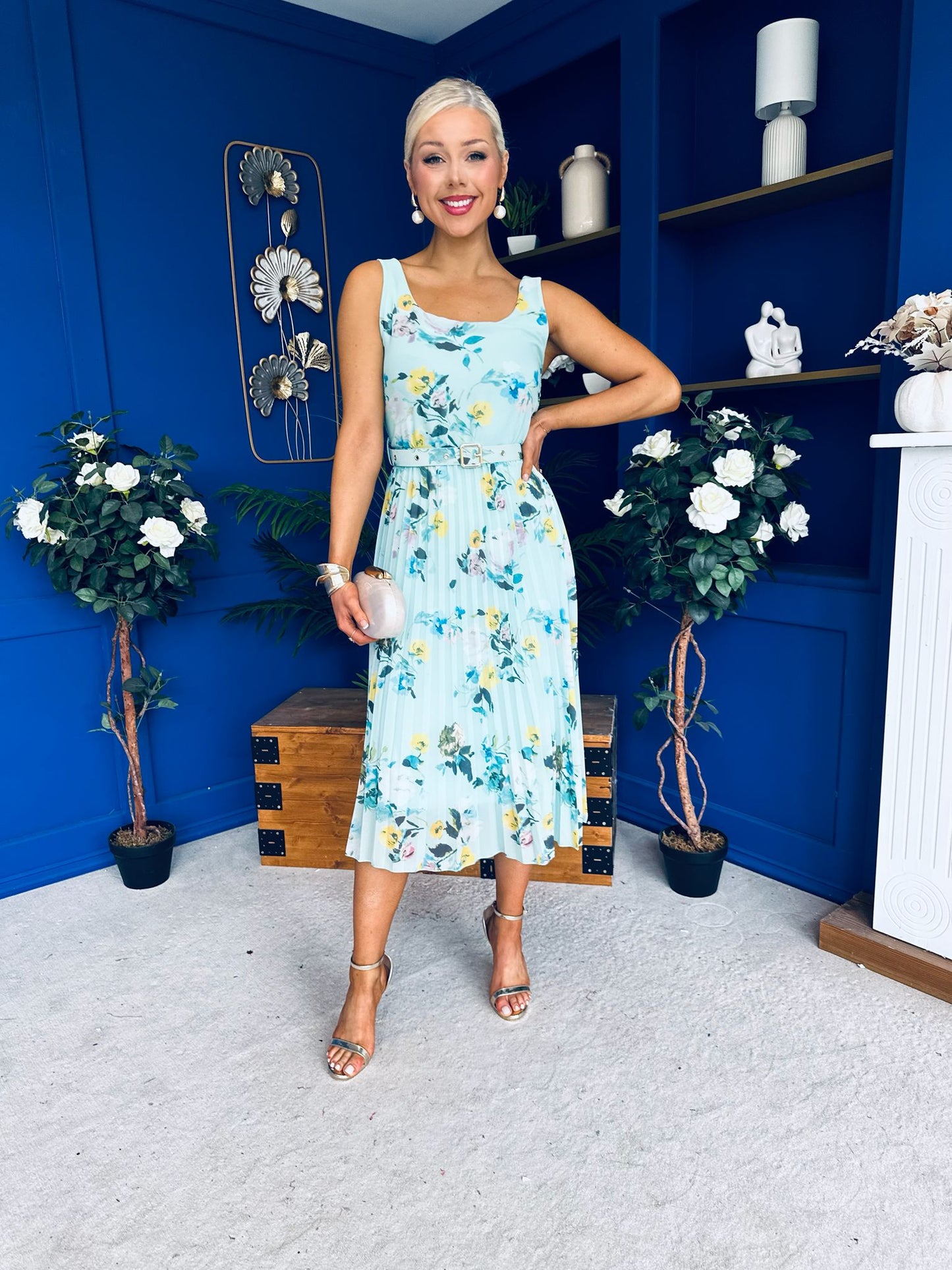 Sorcha Pleated Midi Dress Floral Mint