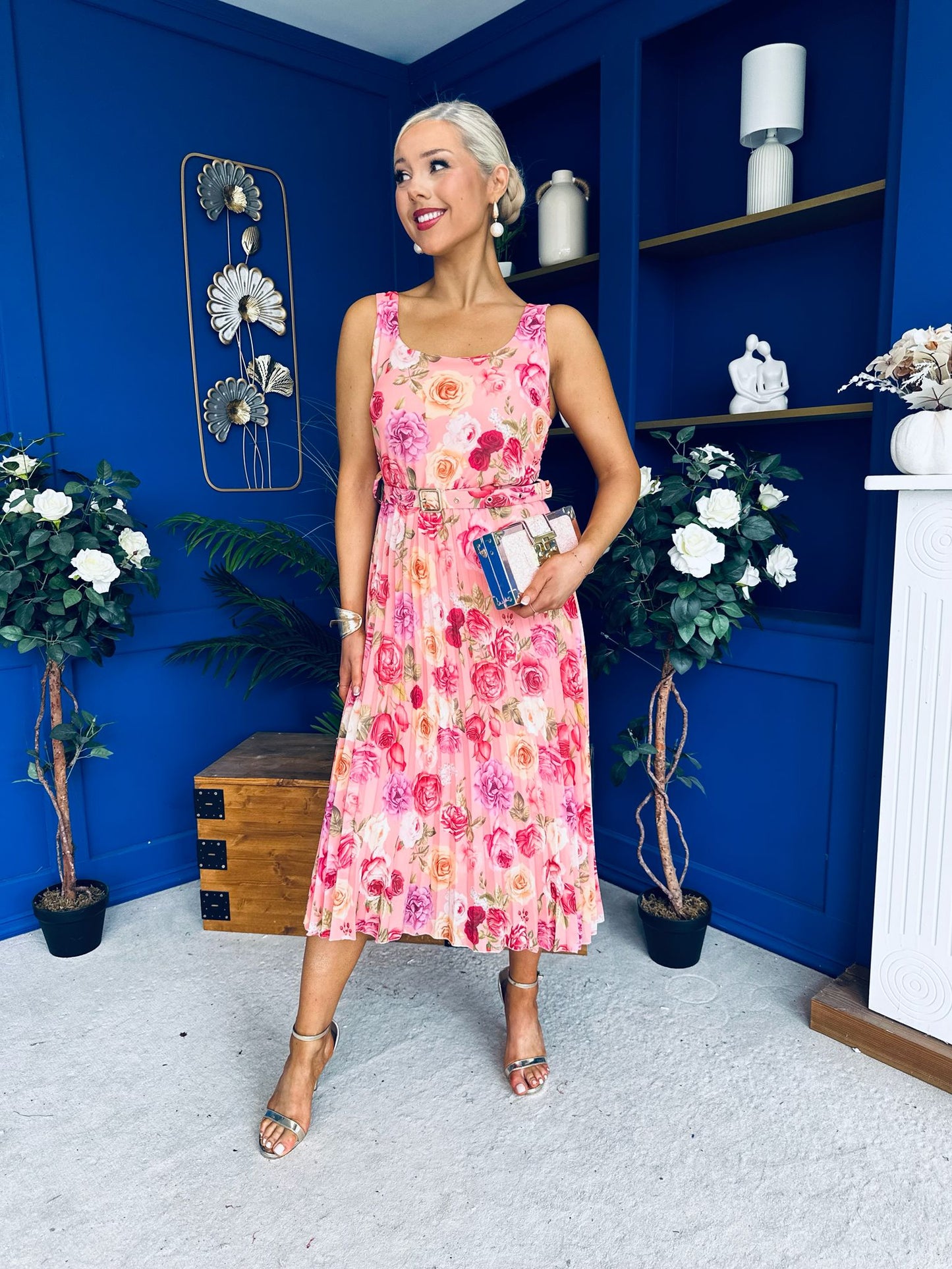 Sorcha Pleated Midi Dress Floral Pink