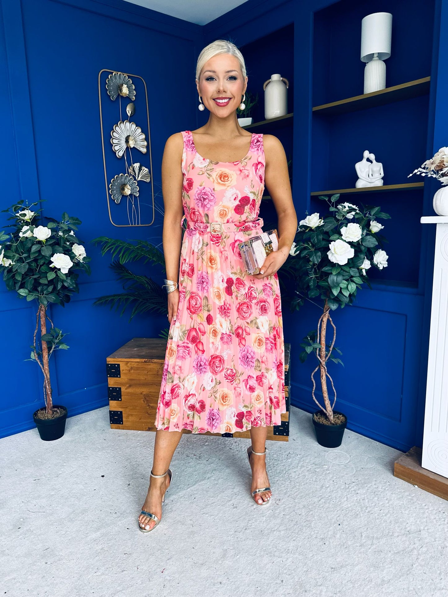 Sorcha Pleated Midi Dress Floral Pink