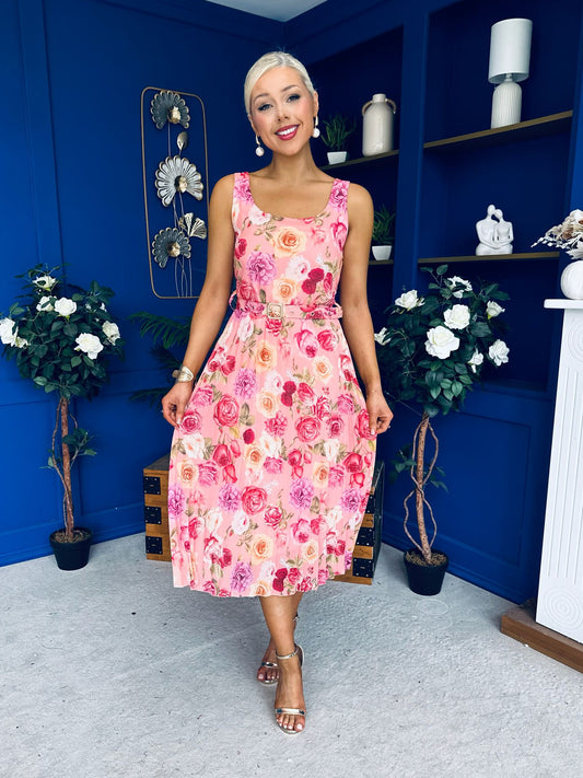 Sorcha Pleated Midi Dress Floral Pink