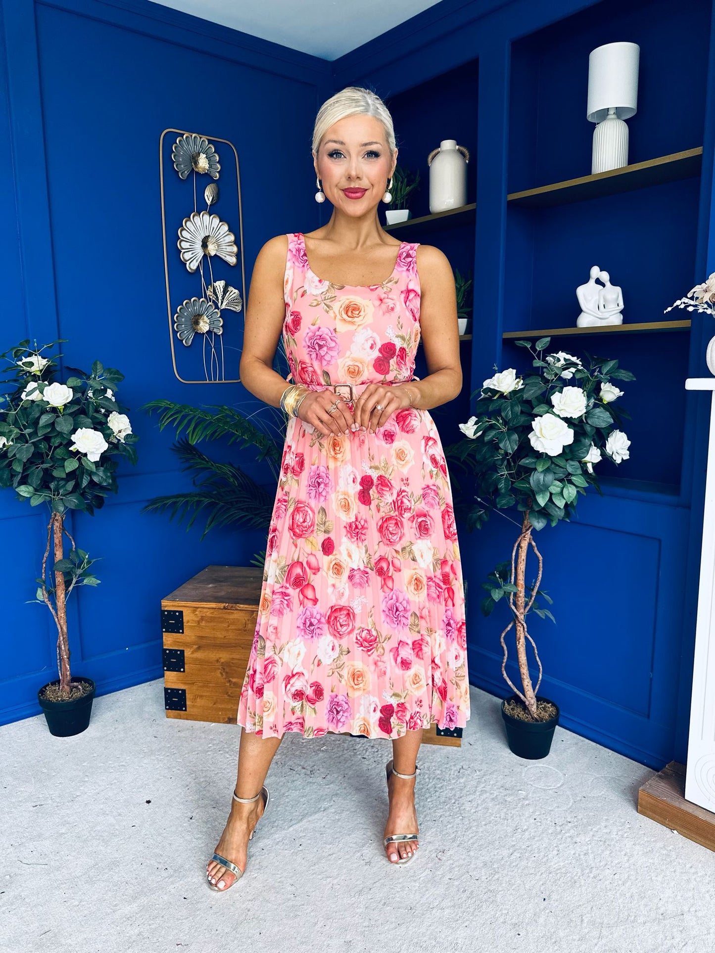 Sorcha Pleated Midi Dress Floral Pink