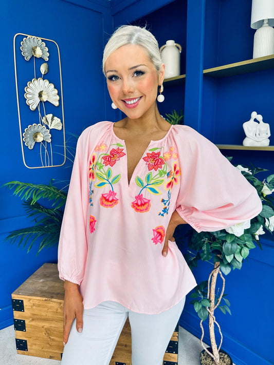 Miriam Embroidered Top Pink