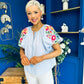 Paulette Embroidered Top Blue