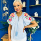 Paulette Embroidered Top Blue