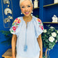 Paulette Embroidered Top Blue