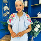 Paulette Embroidered Top Blue