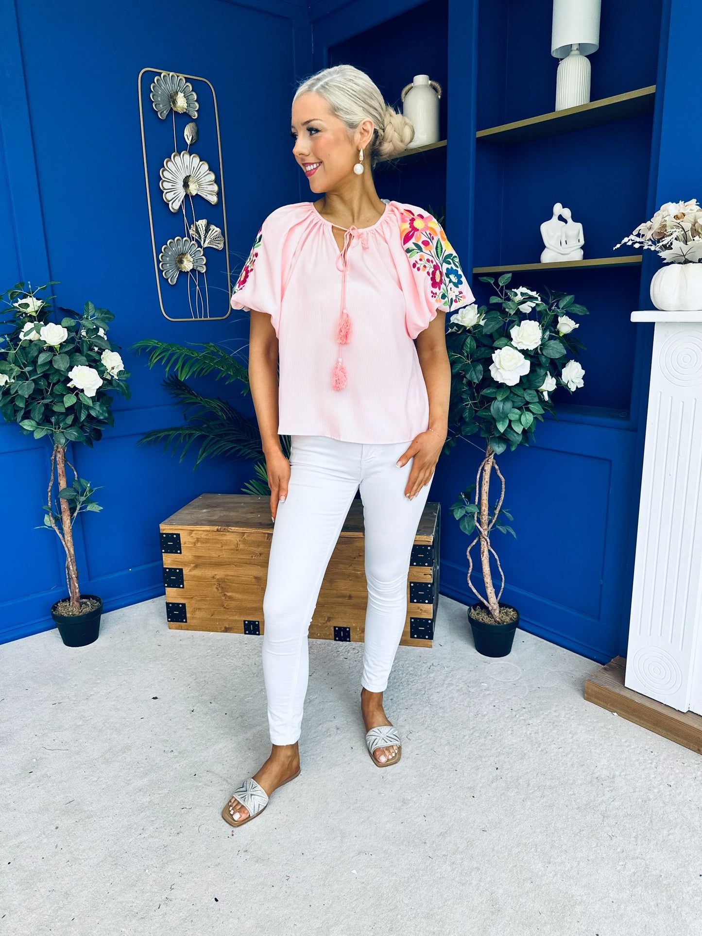 Paulette Embroidered Top Pink