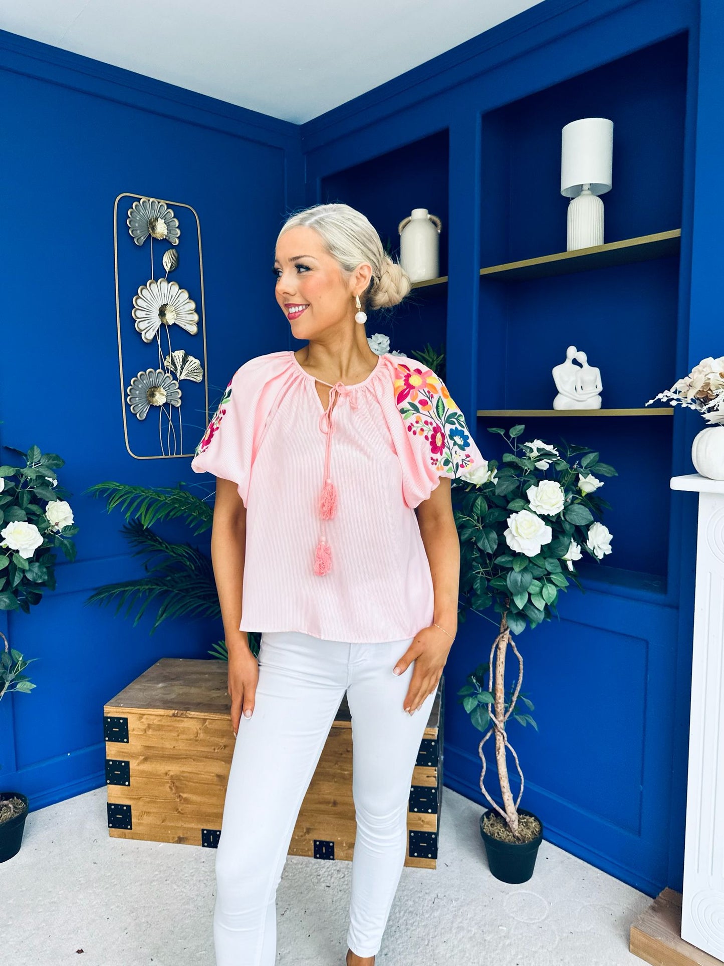 Paulette Embroidered Top Pink