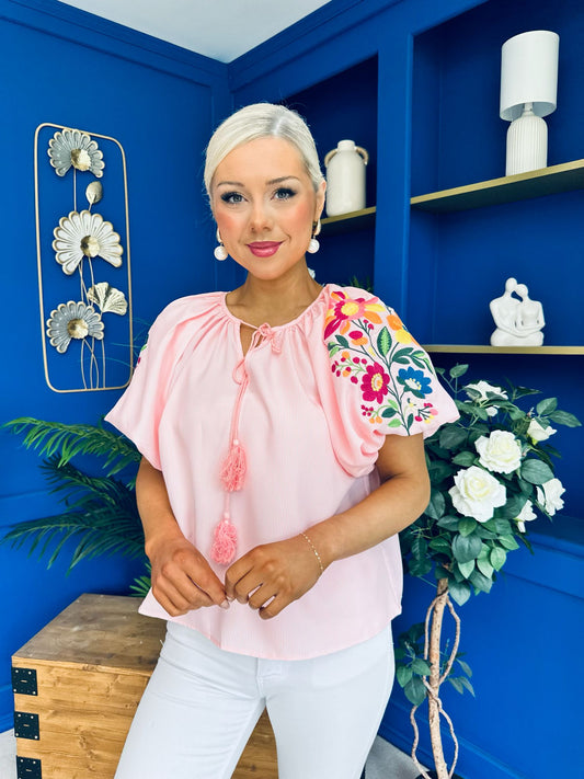 Paulette Embroidered Top Pink