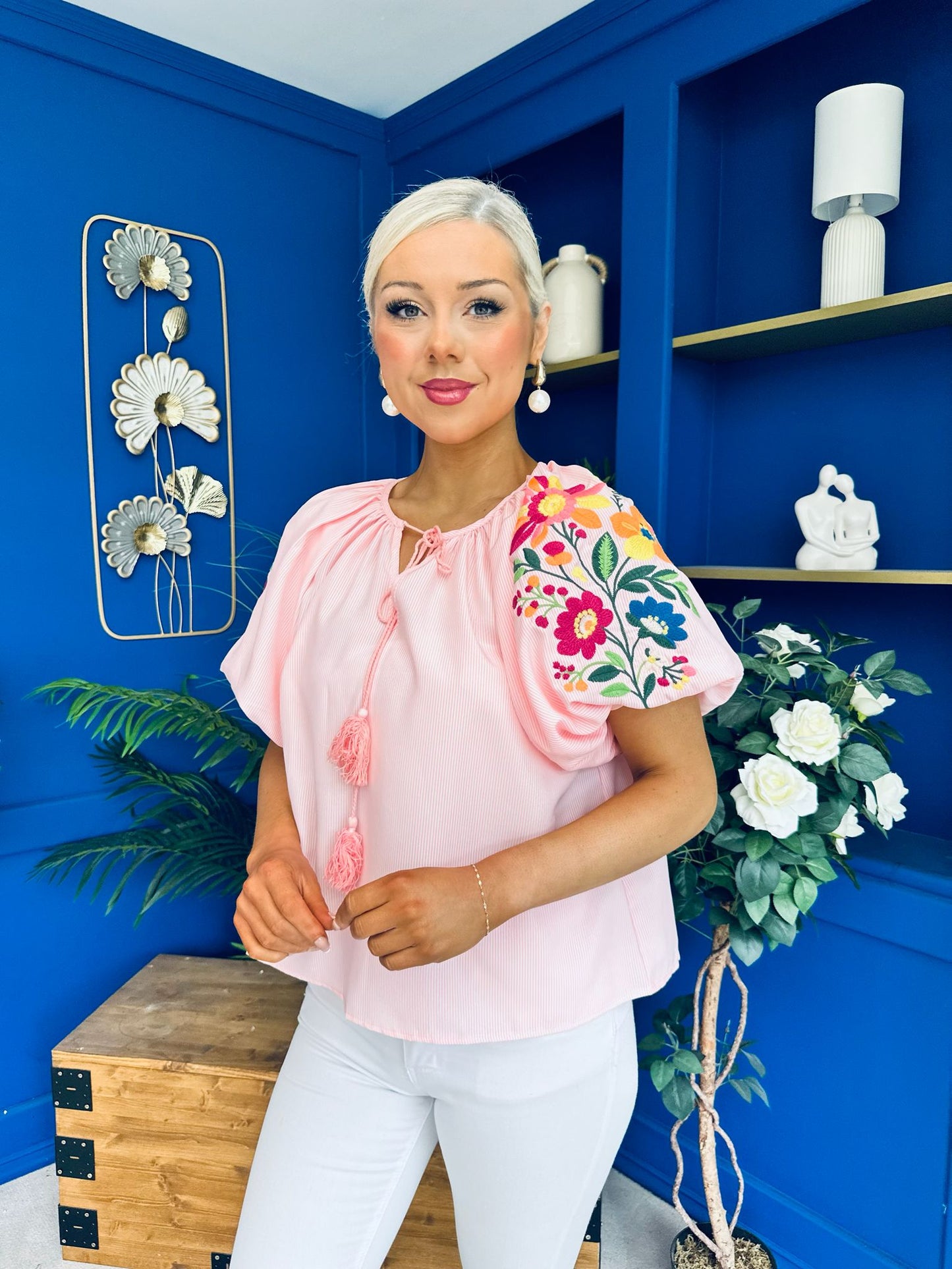 Paulette Embroidered Top Pink