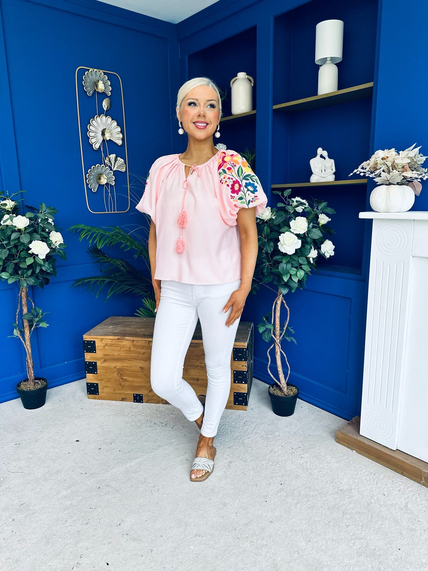 Paulette Embroidered Top Pink