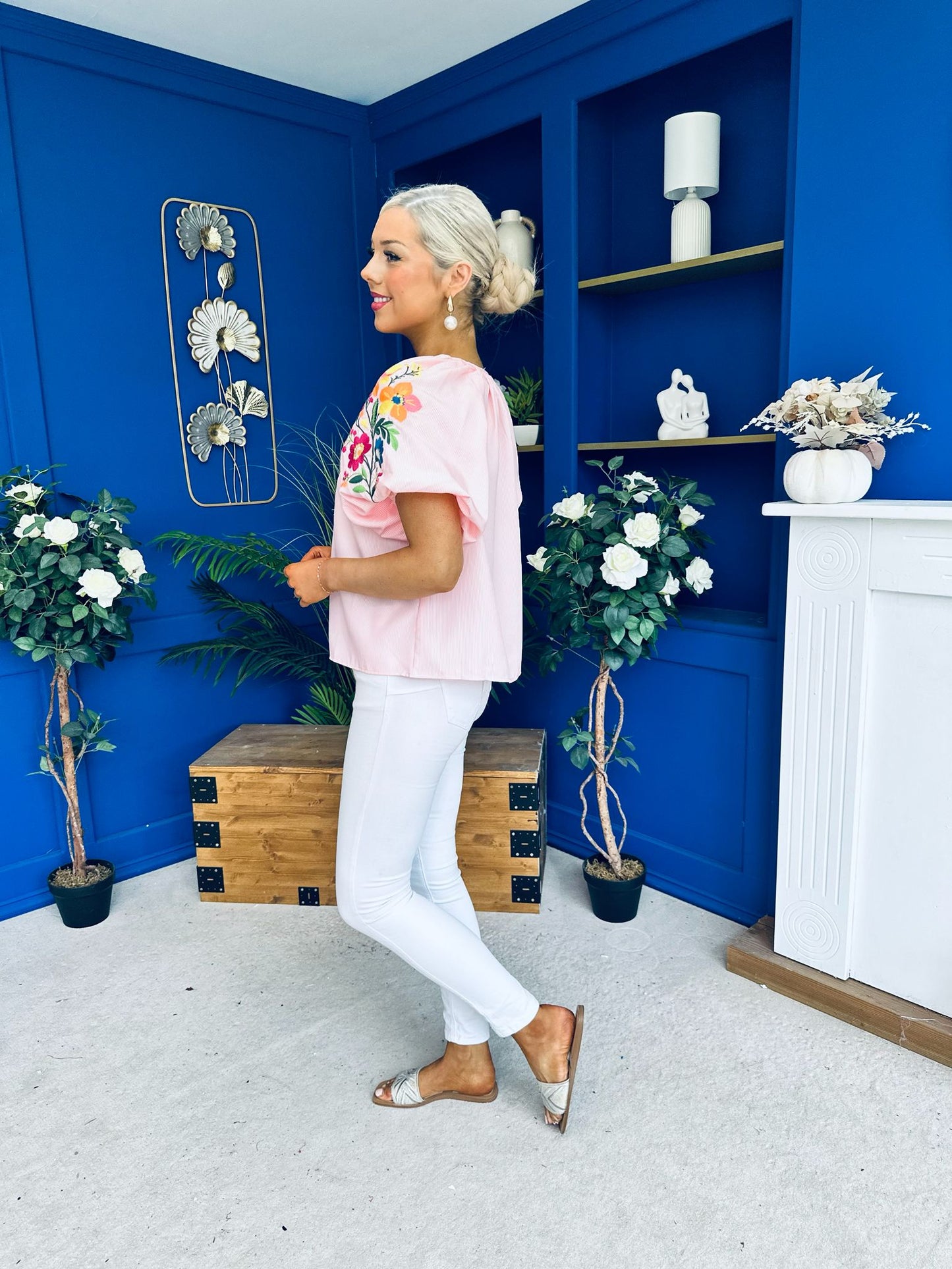 Paulette Embroidered Top Pink