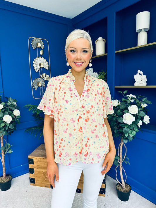 Tori Angel Sleeve Top Floral Yellow