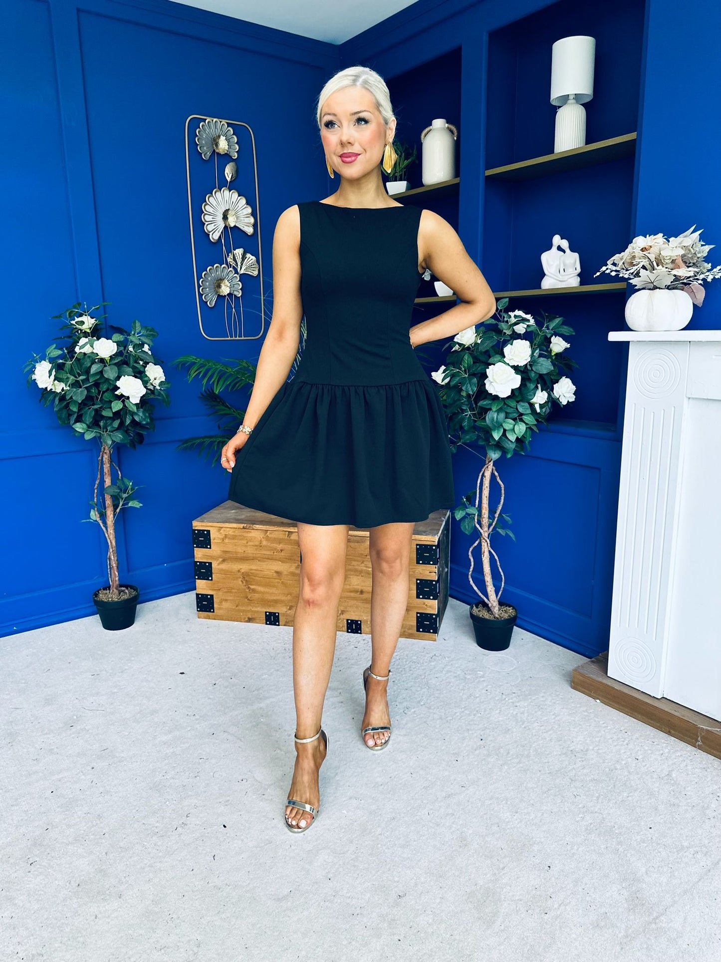 Codi Boat Neck Low Back Mini Dress Black