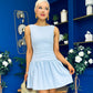 Codi Boat Neck Low Back Mini Dress Sky Blue