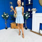 Codi Boat Neck Low Back Mini Dress Sky Blue