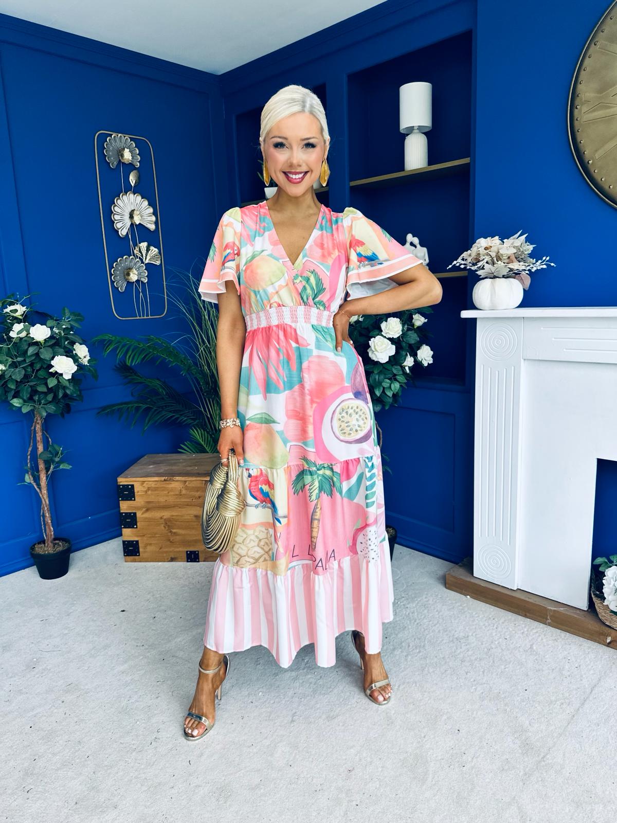 Farra Banded Midi Dress Floral Pink