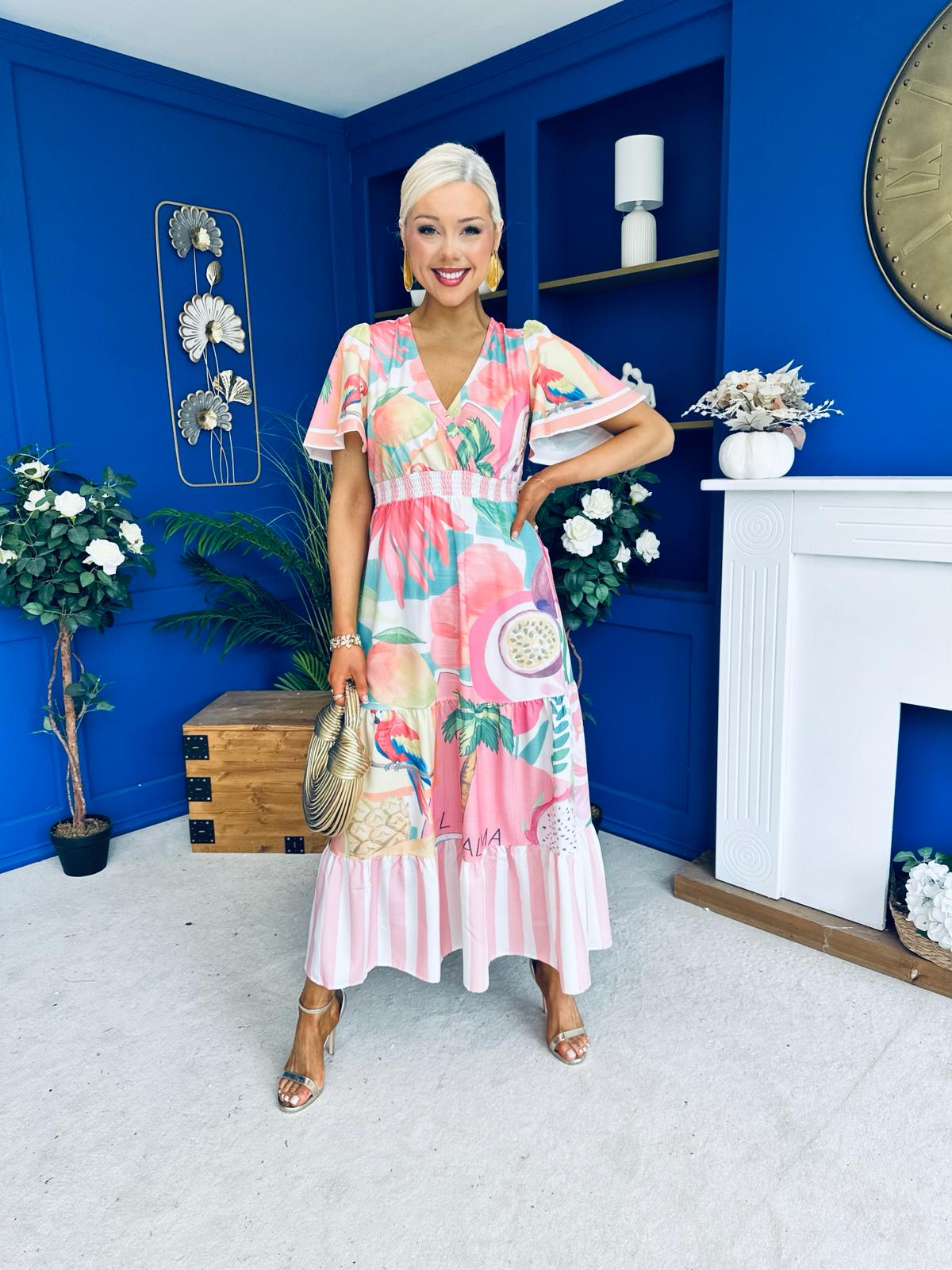 Farra Banded Midi Dress Floral Pink