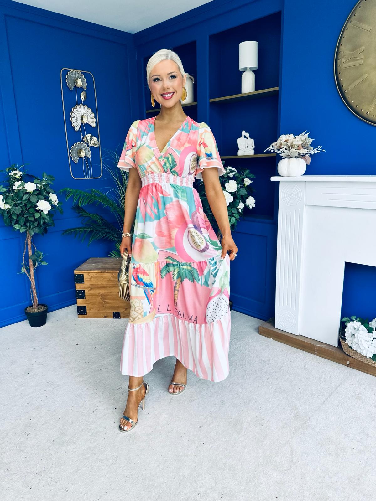 Farra Banded Midi Dress Floral Pink