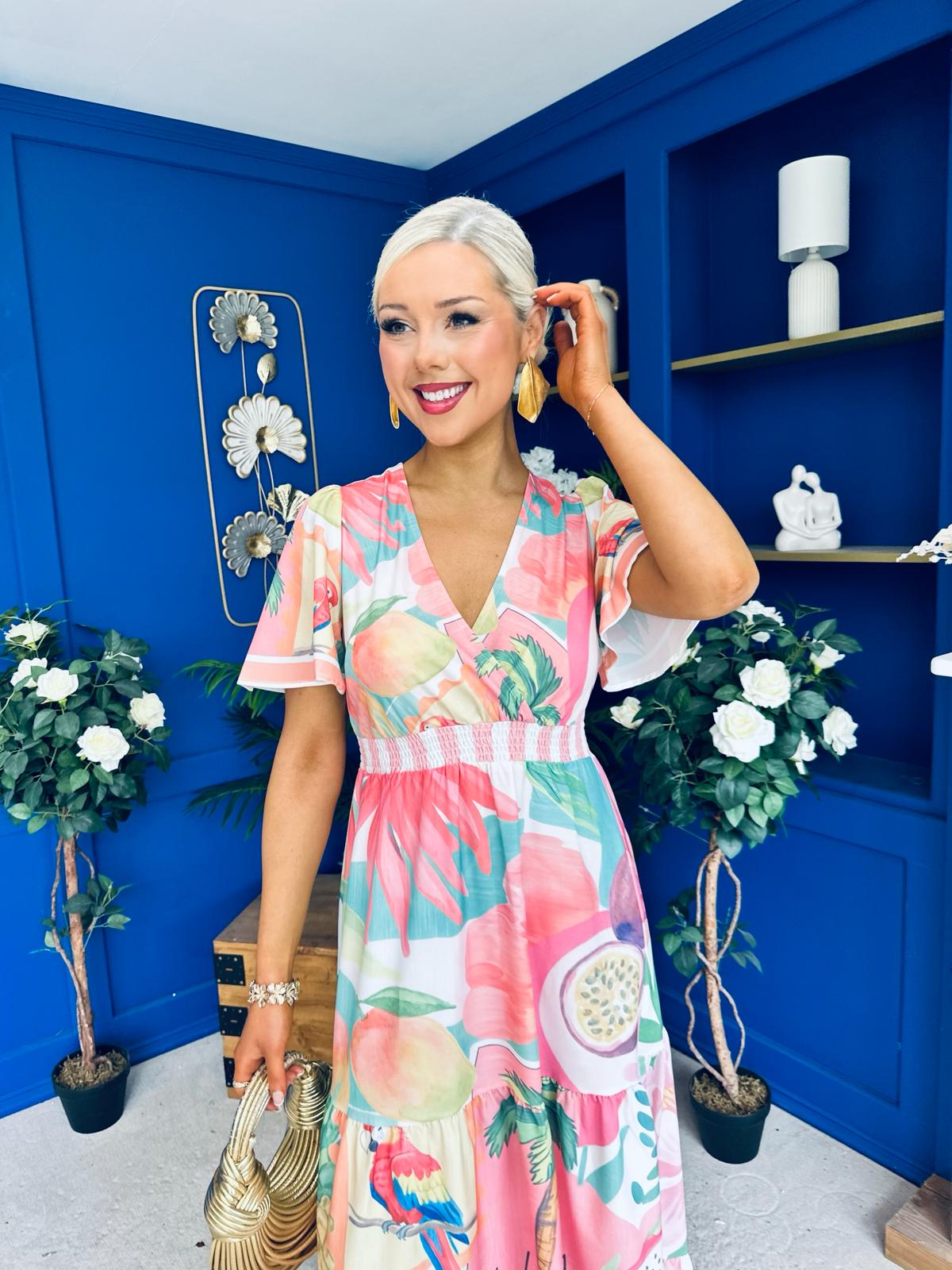 Farra Banded Midi Dress Floral Pink