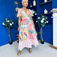 Farra Banded Midi Dress Floral Pink