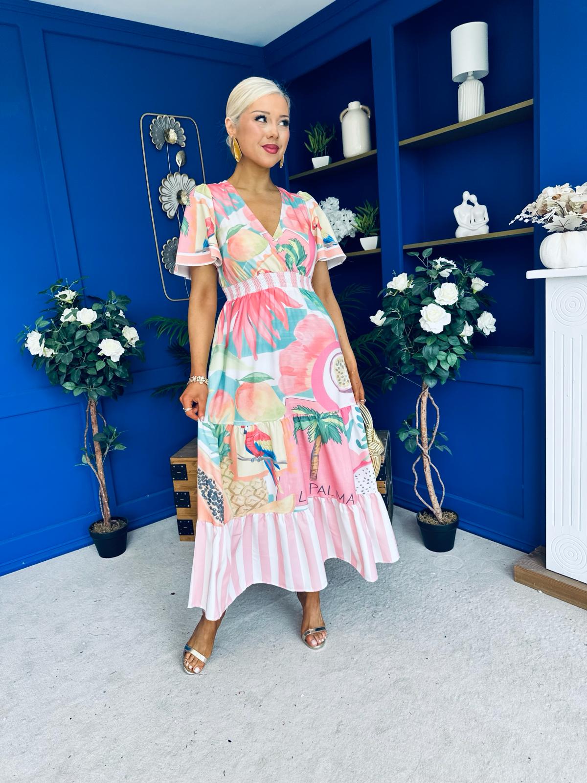 Farra Banded Midi Dress Floral Pink