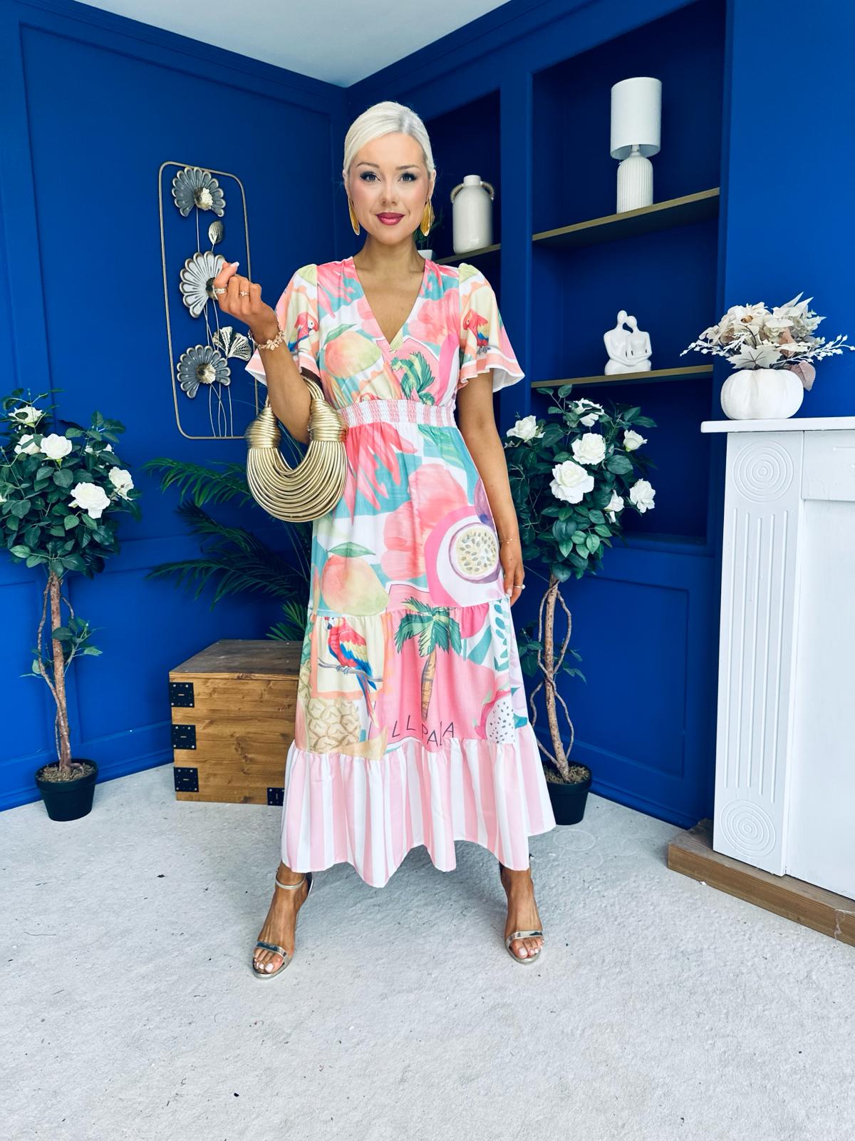 Farra Banded Midi Dress Floral Pink