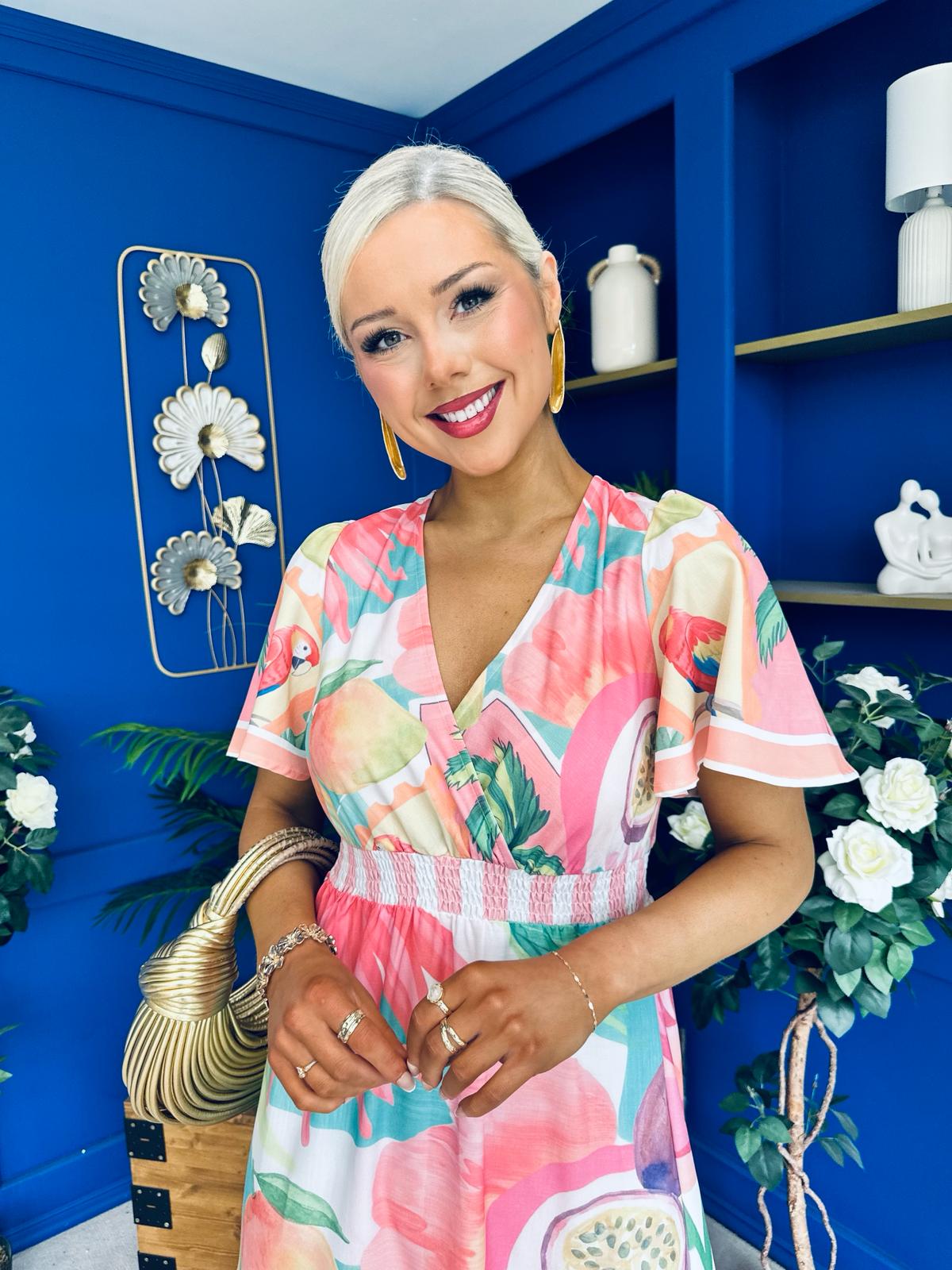 Farra Banded Midi Dress Floral Pink
