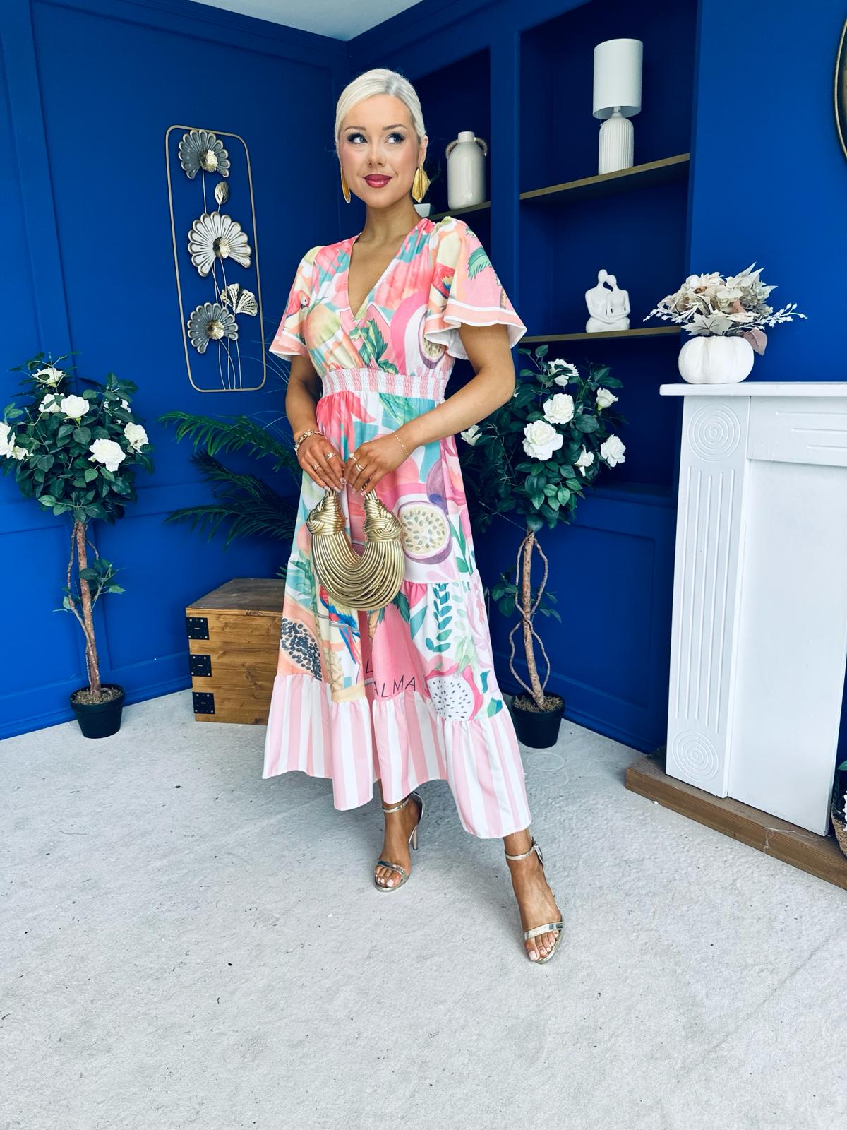 Farra Banded Midi Dress Floral Pink