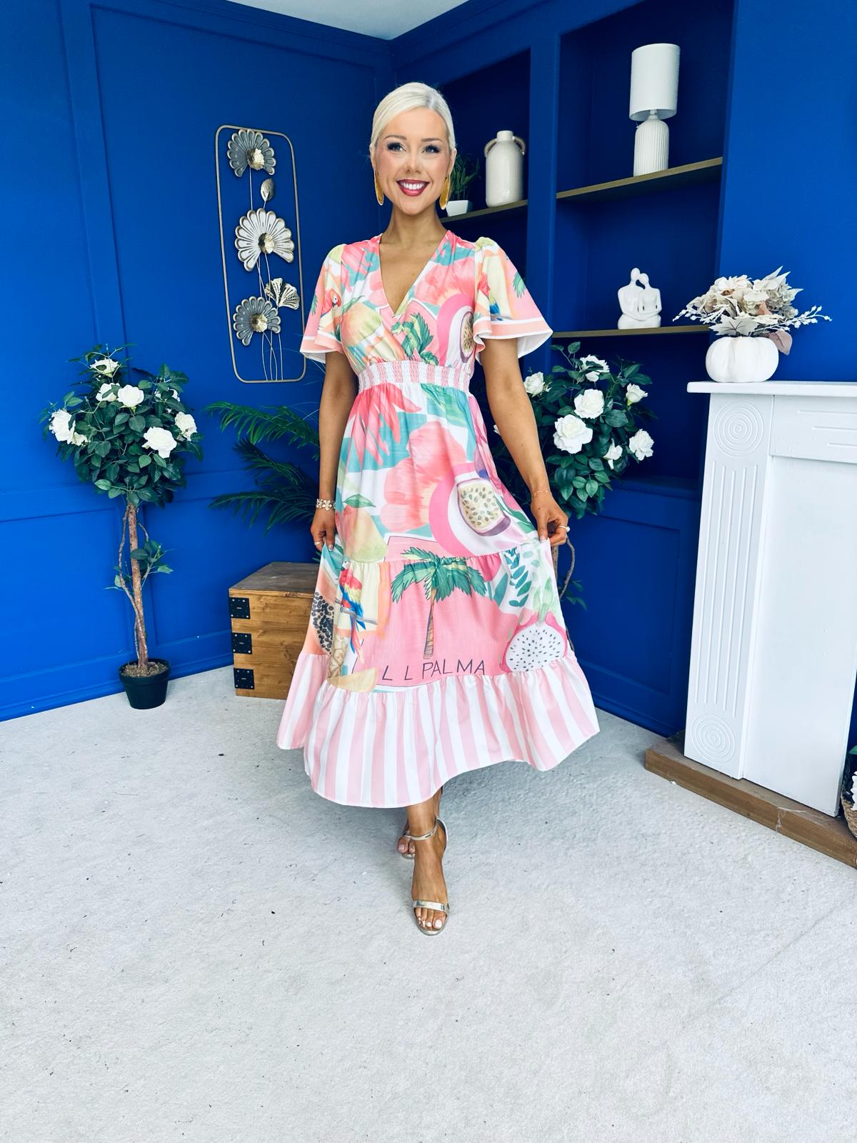 Farra Banded Midi Dress Floral Pink