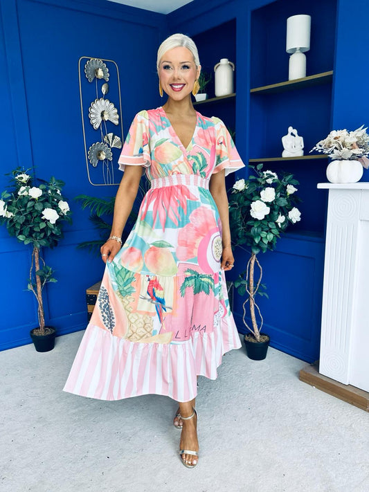 Farra Banded Midi Dress Floral Pink