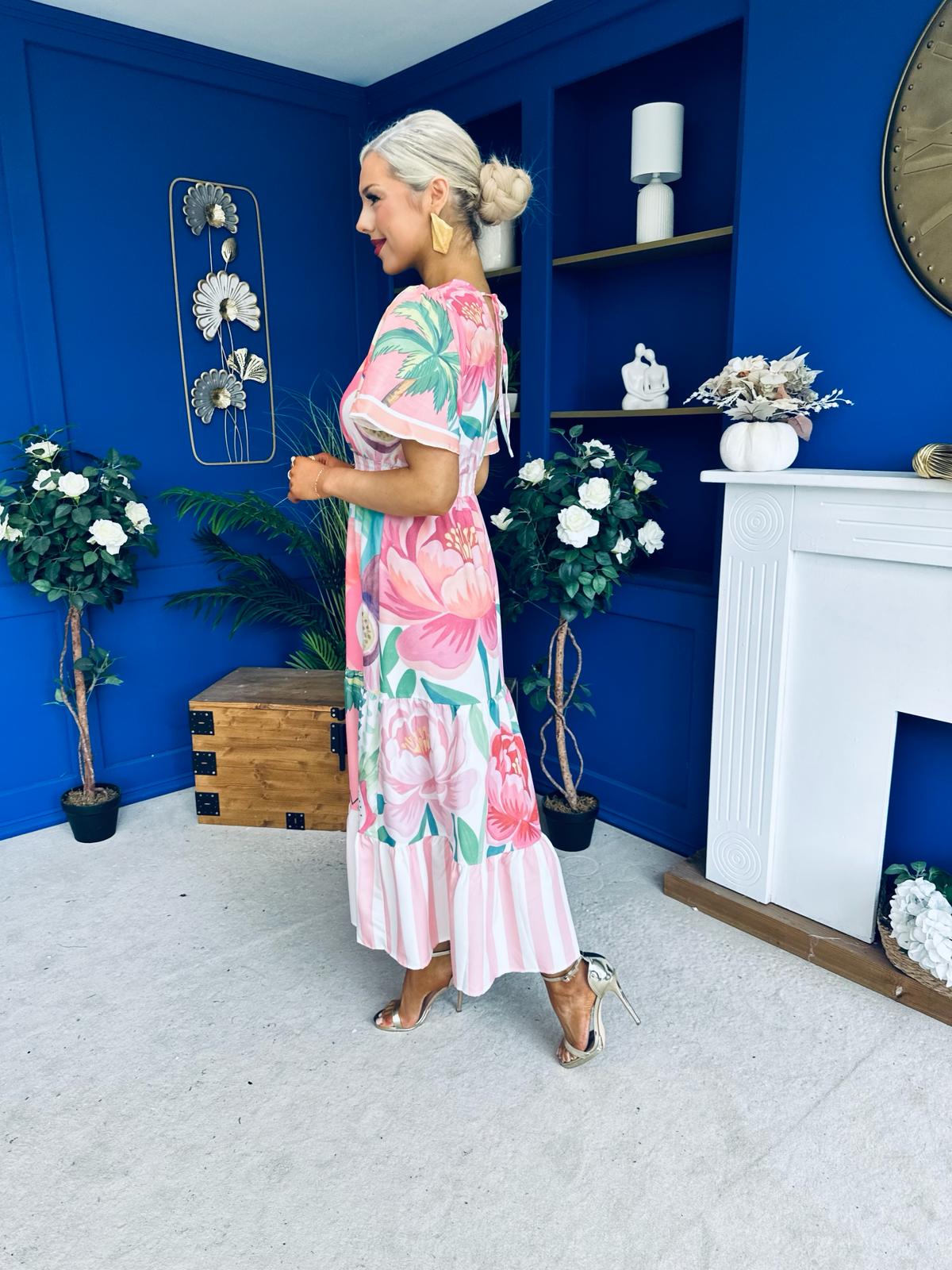 Farra Banded Midi Dress Floral Pink