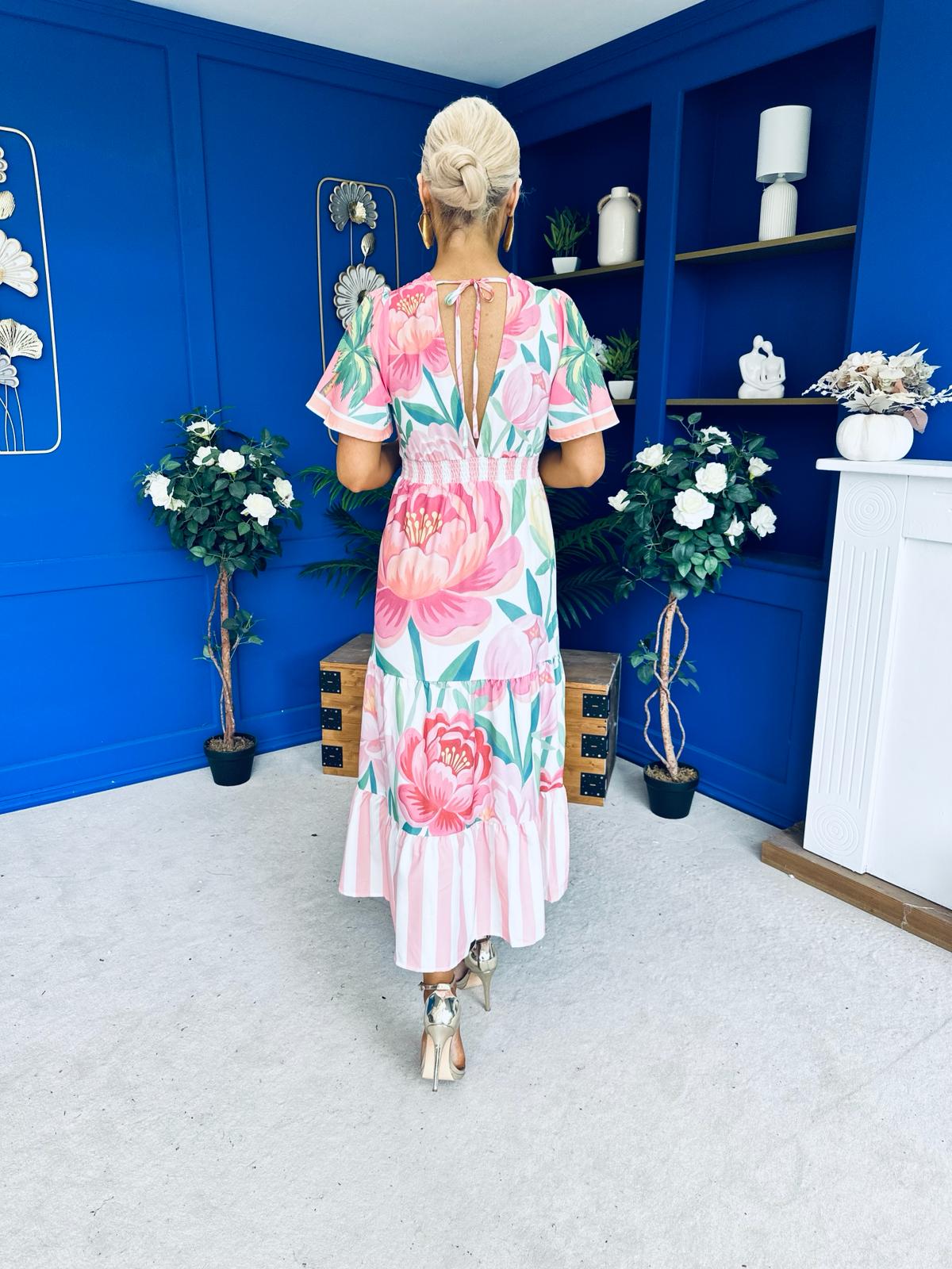 Farra Banded Midi Dress Floral Pink
