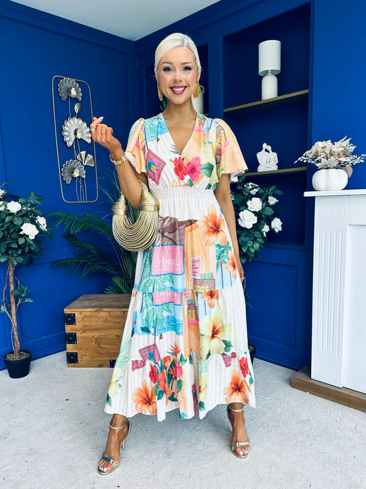 Farra Banded Midi Dress Floral Pastel