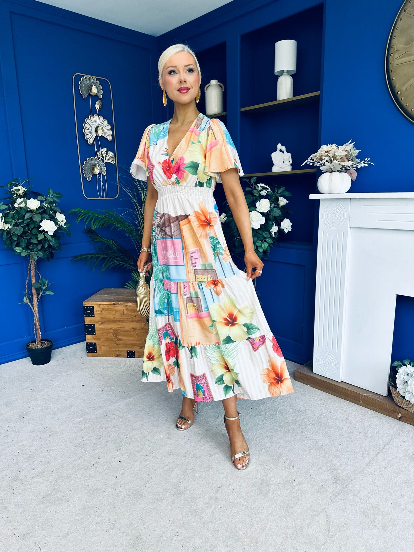 Farra Banded Midi Dress Floral Pastel