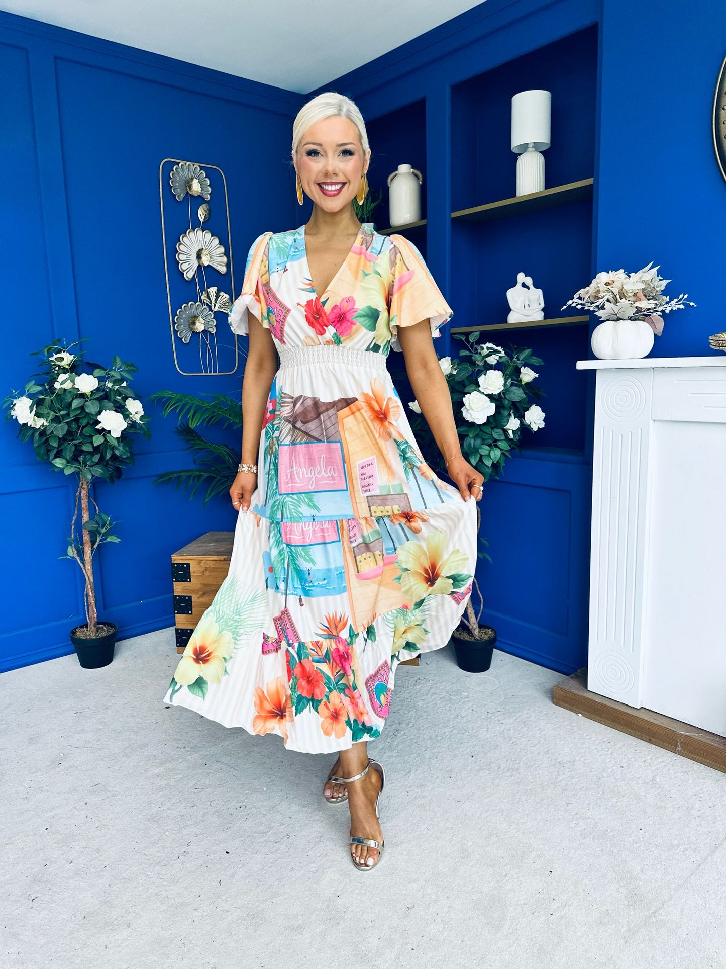 Farra Banded Midi Dress Floral Pastel