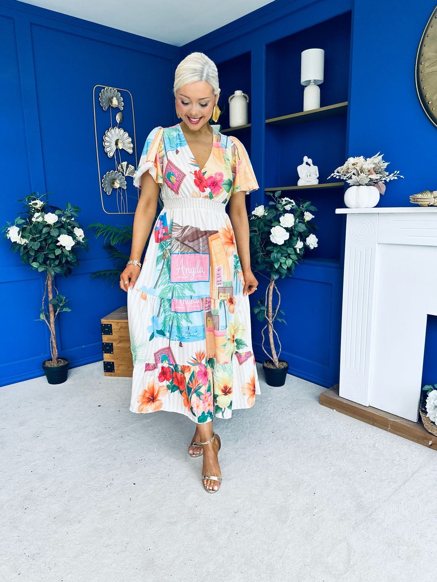 Farra Banded Midi Dress Floral Pastel