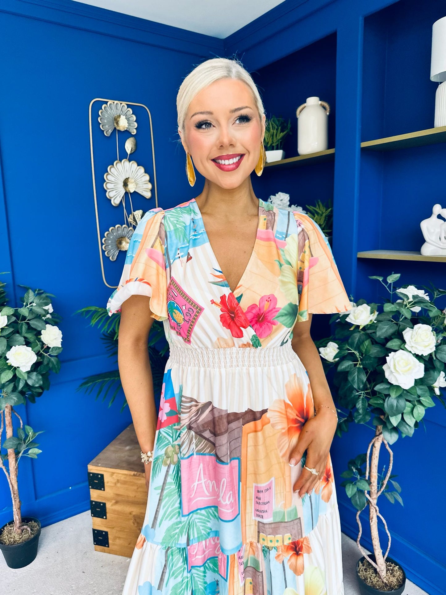 Farra Banded Midi Dress Floral Pastel