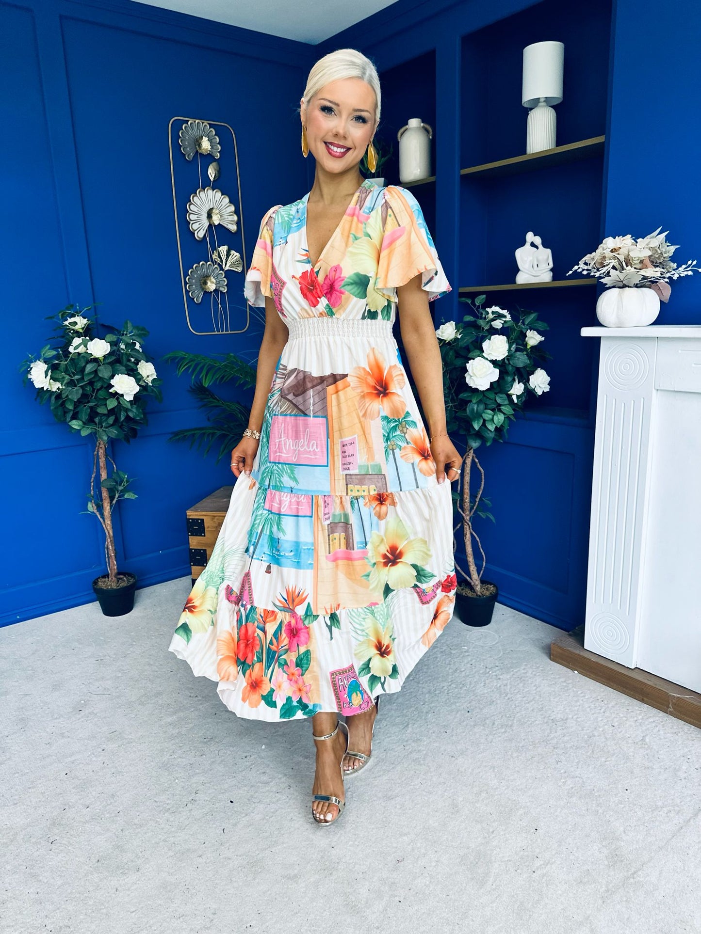 Farra Banded Midi Dress Floral Pastel