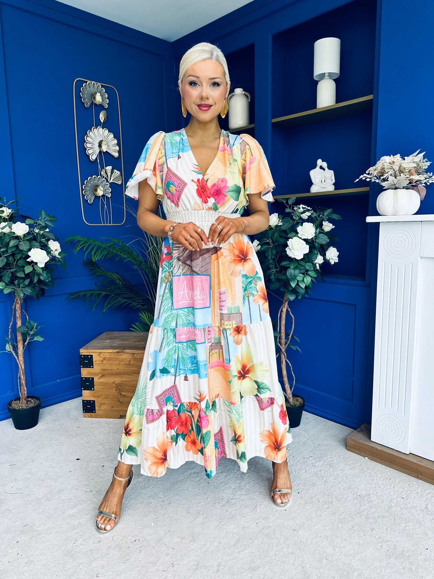 Farra Banded Midi Dress Floral Pastel
