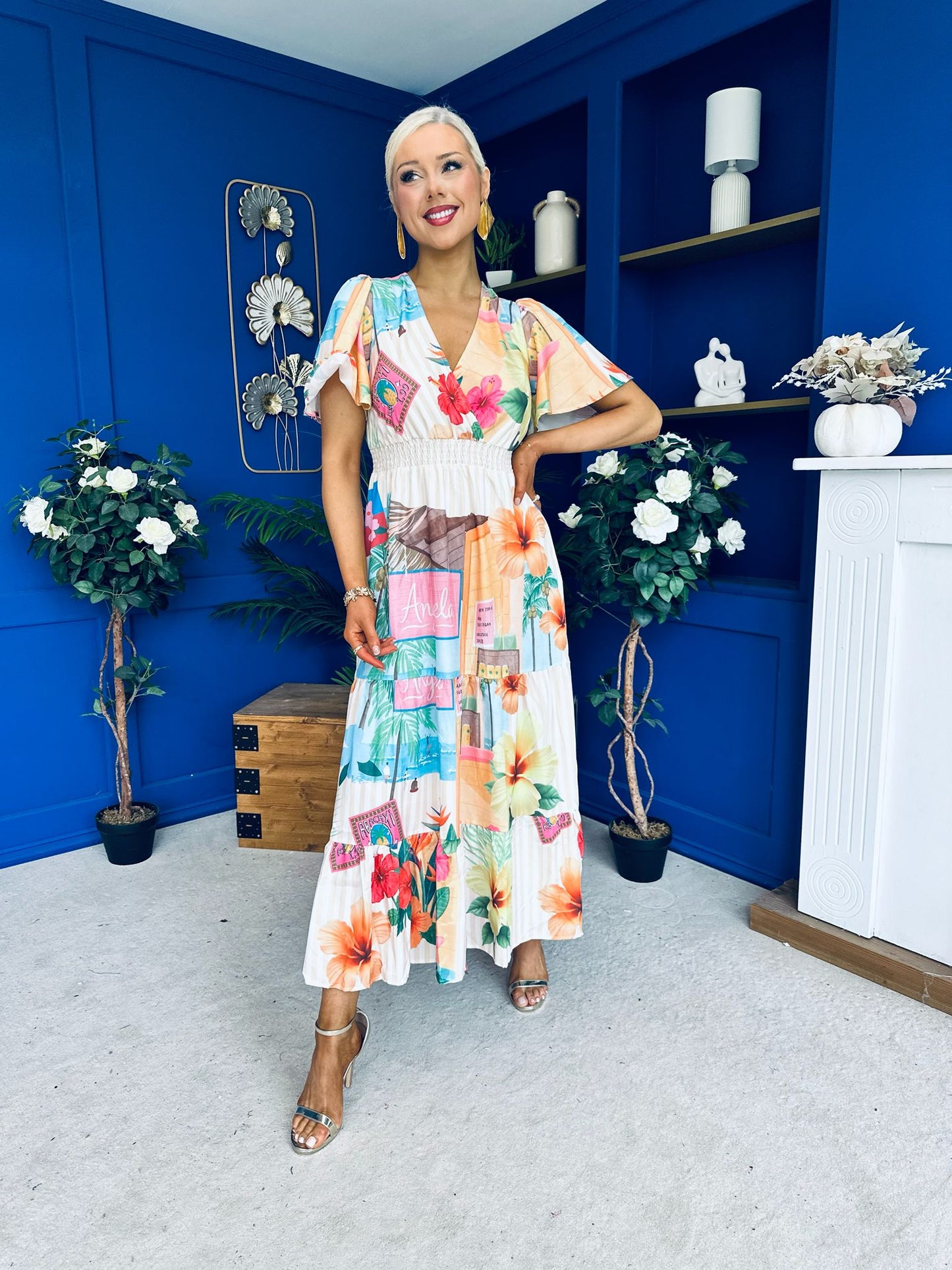 Farra Banded Midi Dress Floral Pastel
