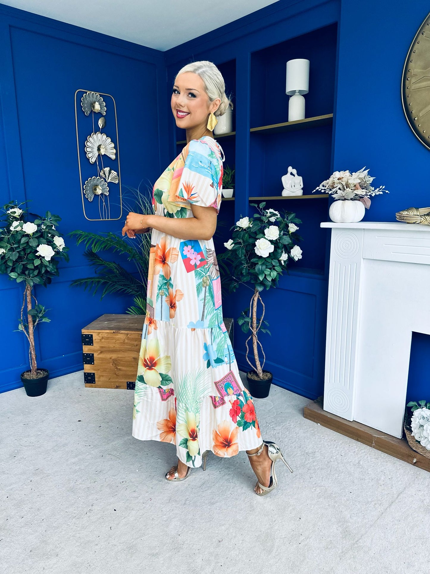 Farra Banded Midi Dress Floral Pastel