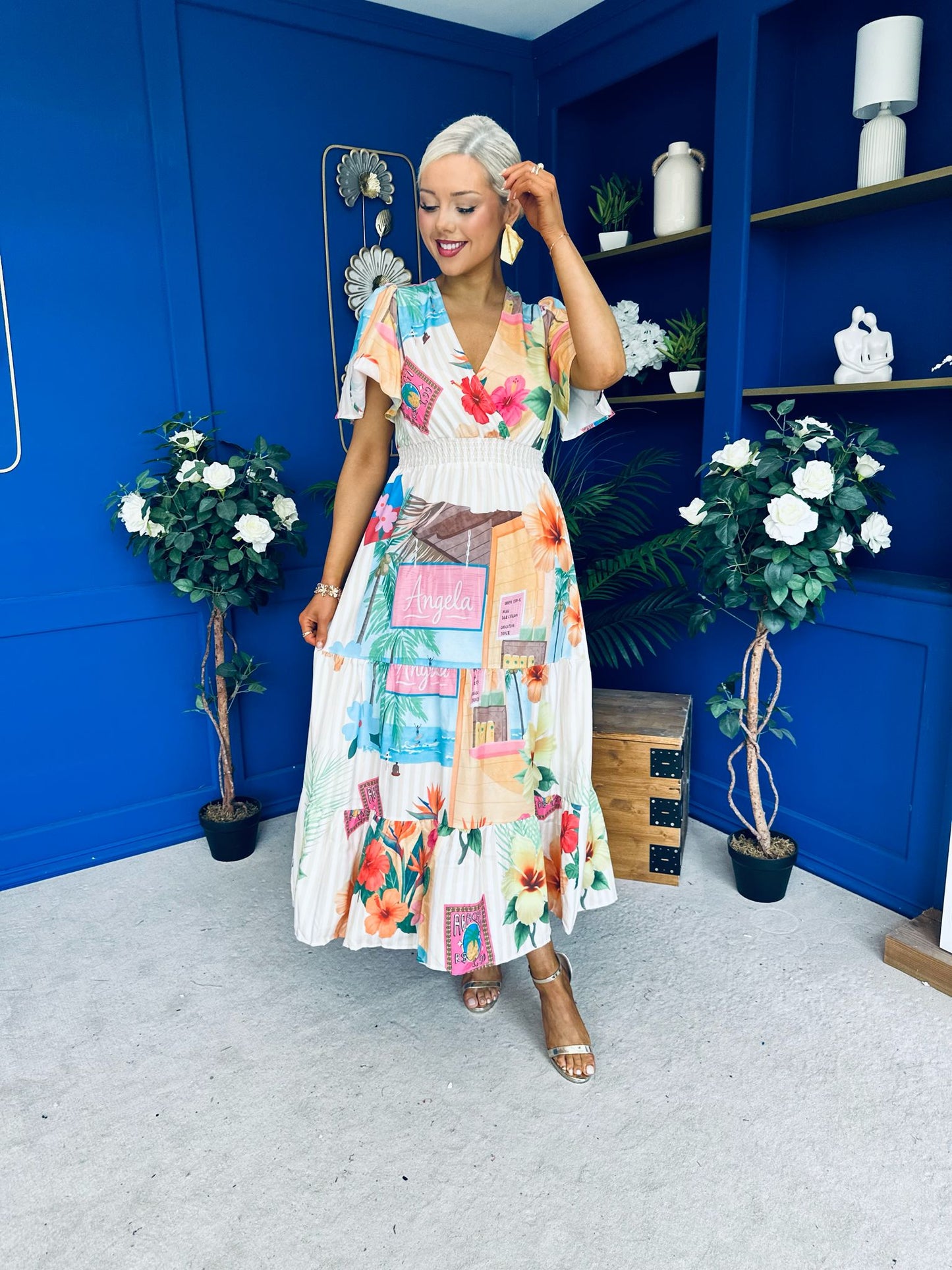 Farra Banded Midi Dress Floral Pastel