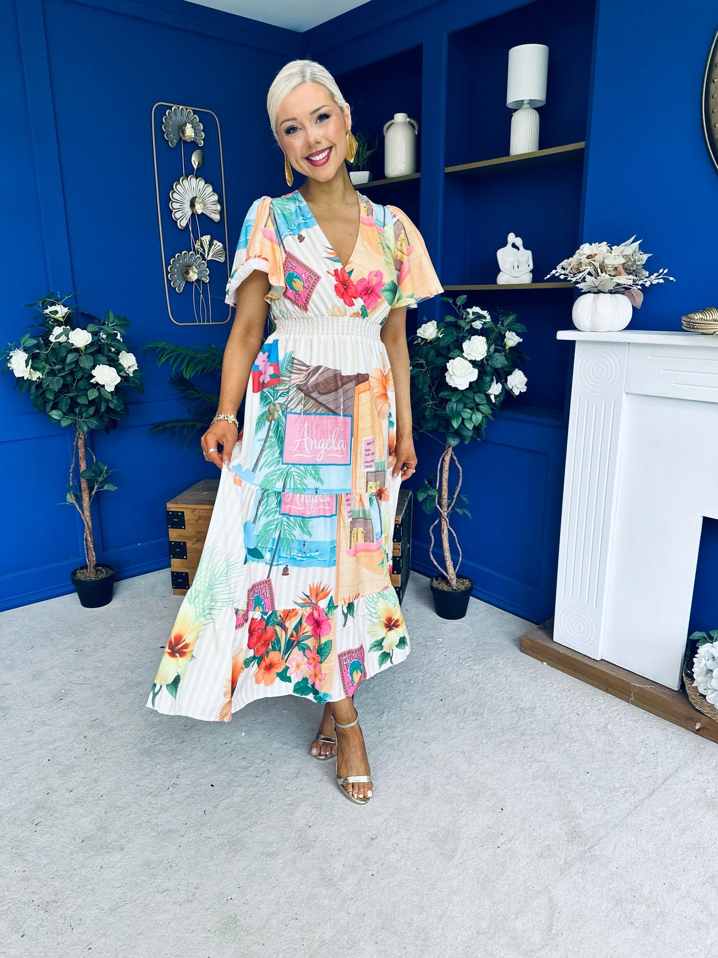 Farra Banded Midi Dress Floral Pastel
