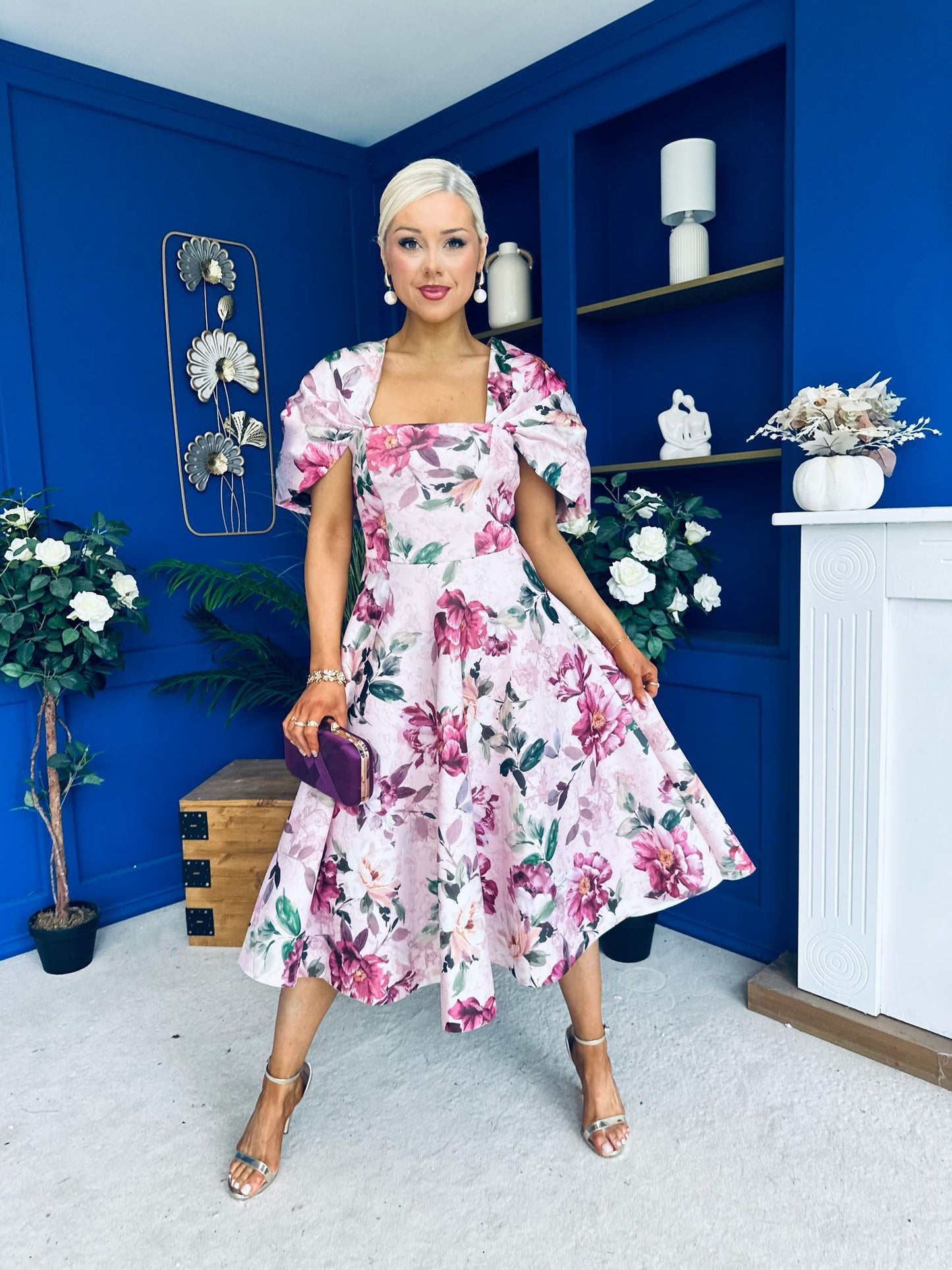 Abbey Detailed Occasion Midi Dress Floral