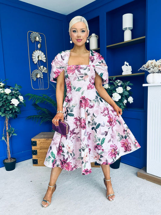 Abbey Detailed Occasion Midi Dress Floral