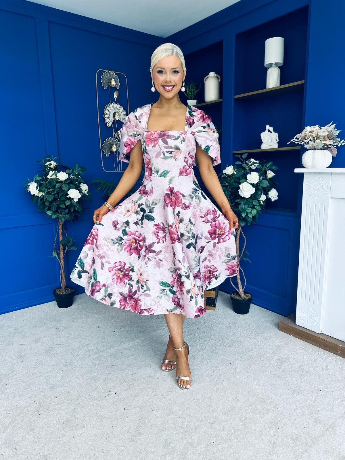 Abbey Detailed Occasion Midi Dress Floral