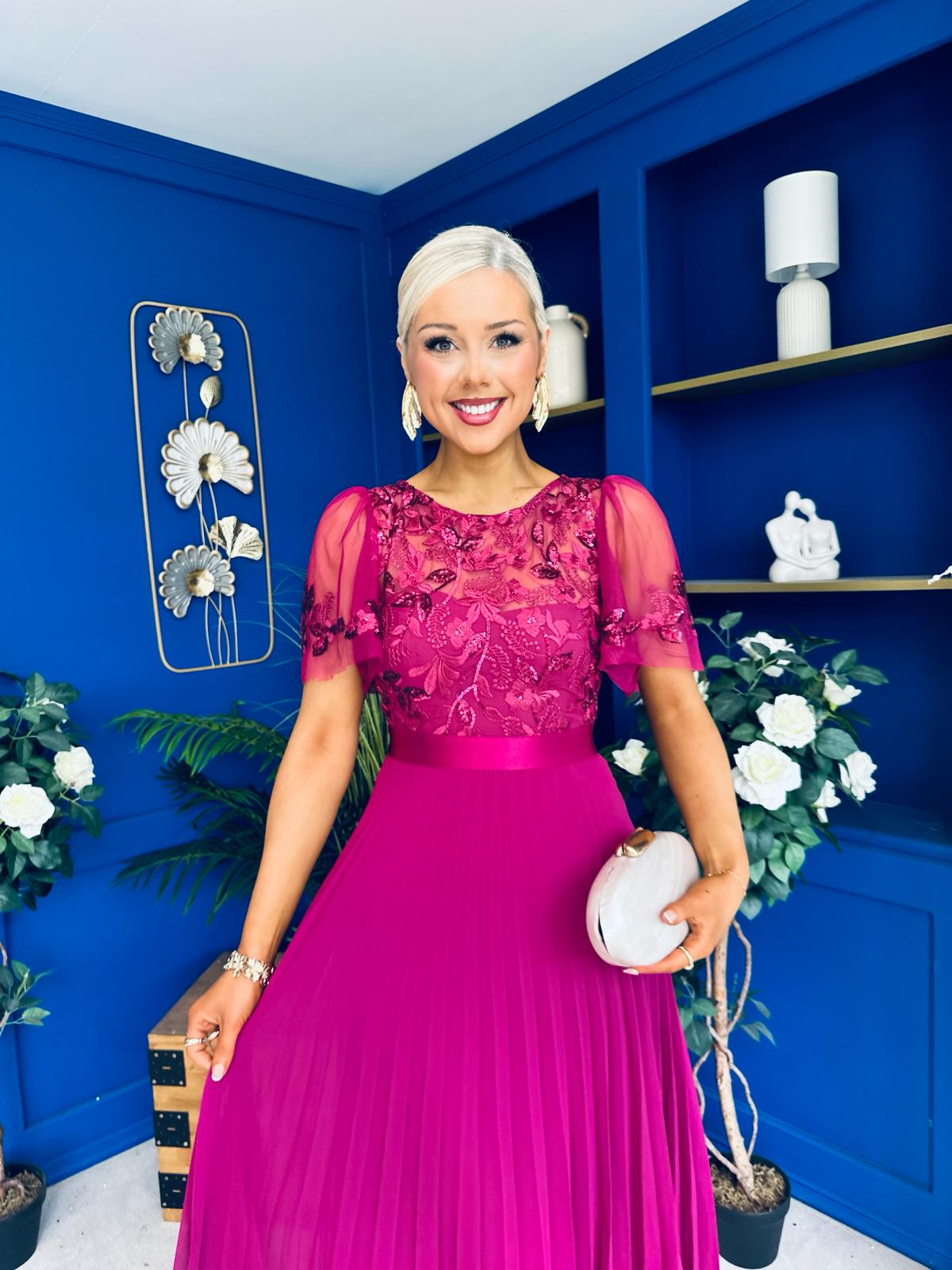 Pamela Sequin Bust Occasion Midi Dress Berry