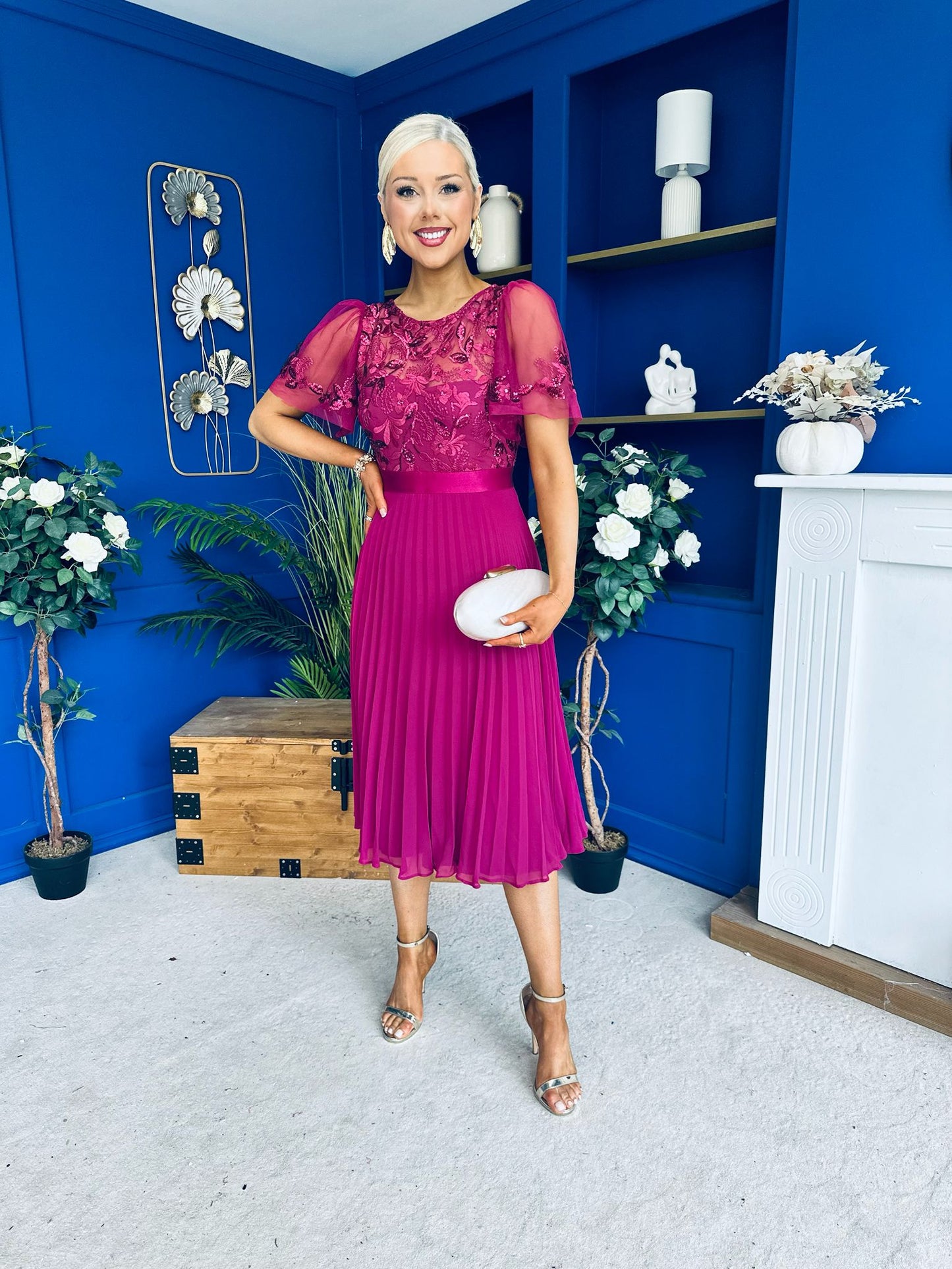 Pamela Sequin Bust Occasion Midi Dress Berry