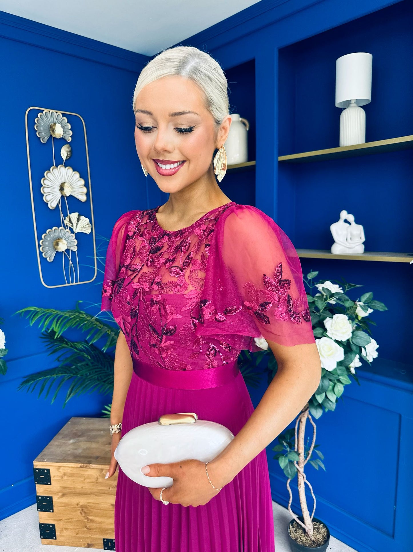 Pamela Sequin Bust Occasion Midi Dress Berry
